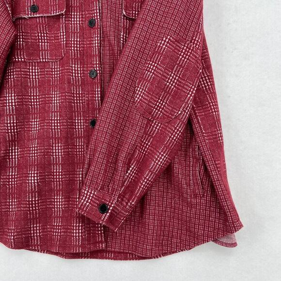 White Birch Flannel Shirt Jacket Size L Red Plaid shacket Stretch Button Up - Picture 4 of 12